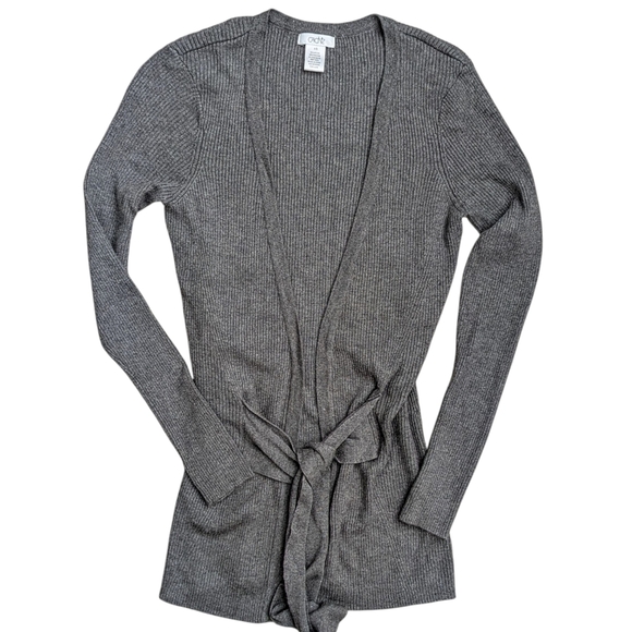 Cache XS Charcoal Grey Sweater Cardigan Tie Front Nylon Viscose Cashmere - Picture 1 of 4